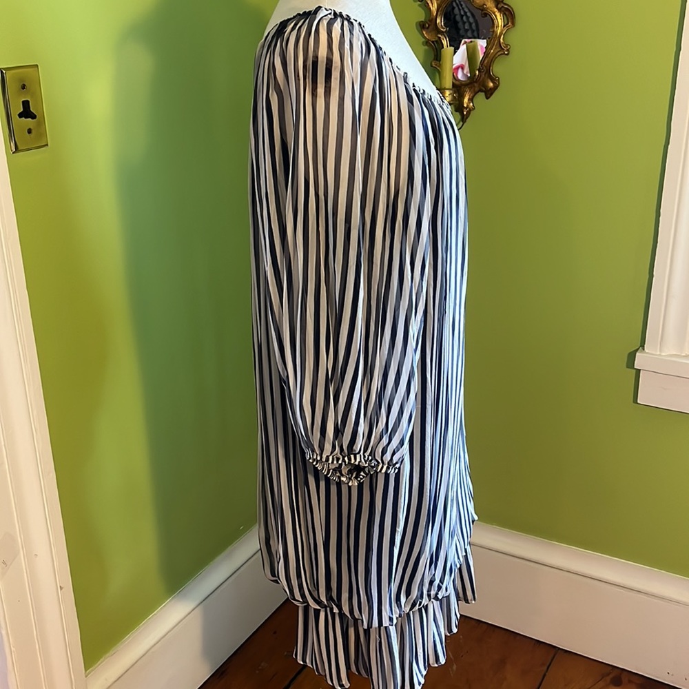 vintage 80s Guy Laroche drop waist chiffon striped dress - Picture 2 of 9